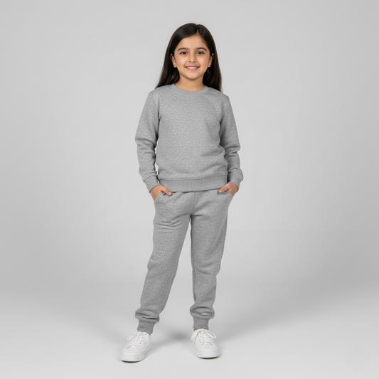 Girls Heather Grey Fleece Tracksuit
