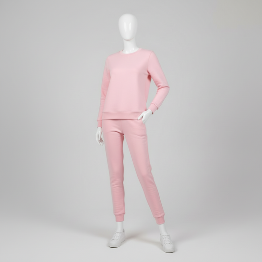 Women Pink Fleece Sweatshirt Tracksuit