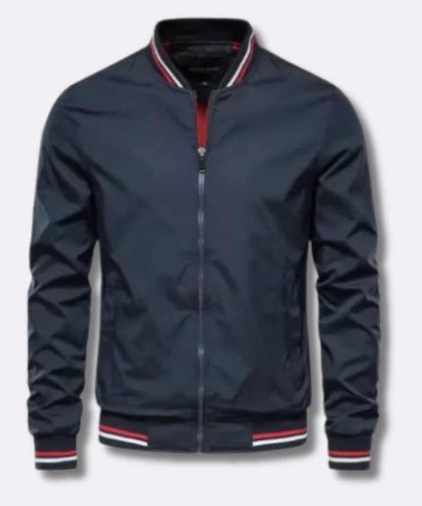 Men’s Striped Trim Bomber Jacket with Front Zipper