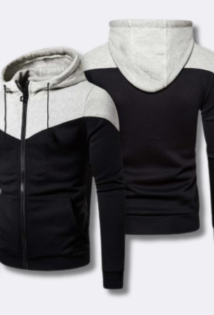 Men’s Contrast Panel Drawstring Zip Hoodie