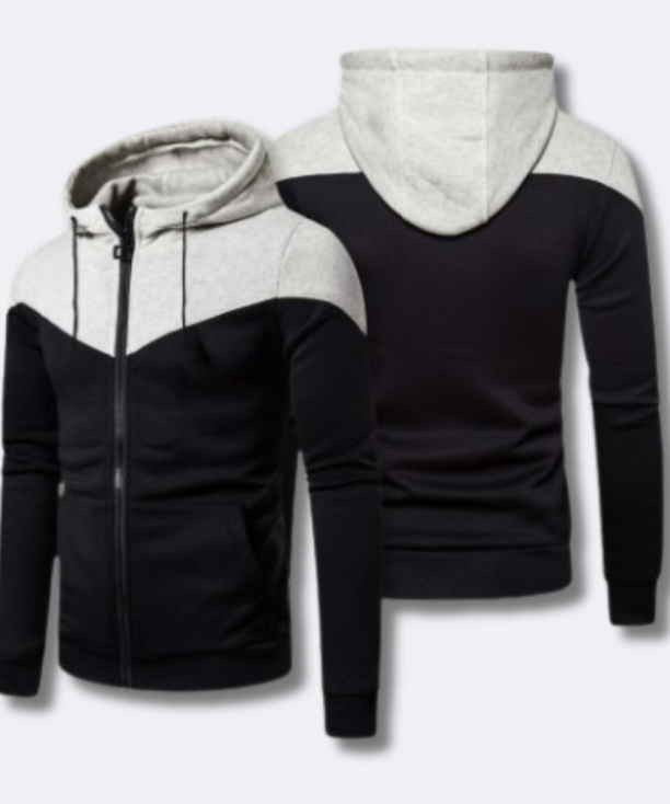 Men’s Contrast Panel Drawstring Zip Hoodie