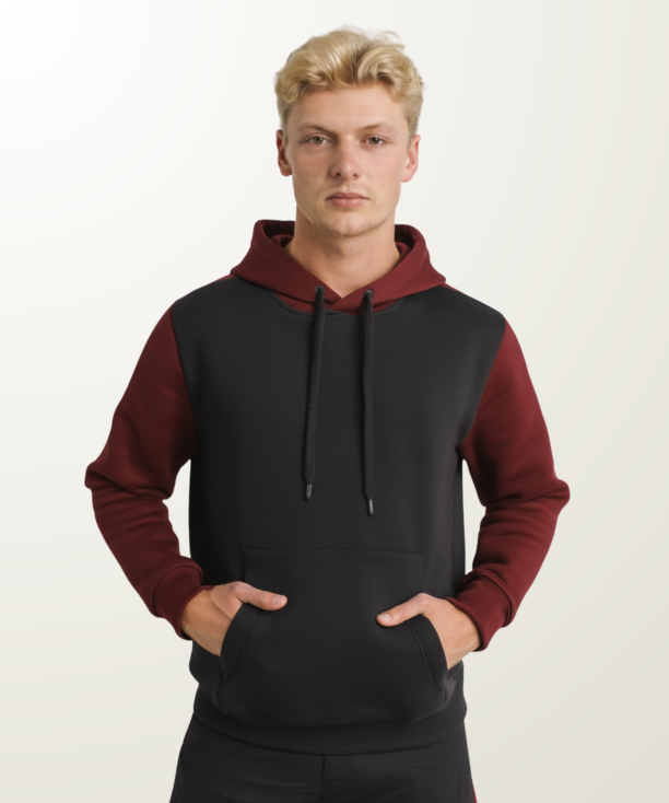 Men’s Maroon Contrast Panel Hoodie