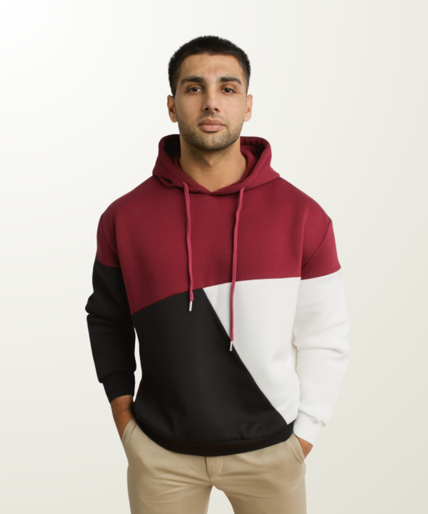 Men’s Maroon Contrast Kangaroo Hoodie